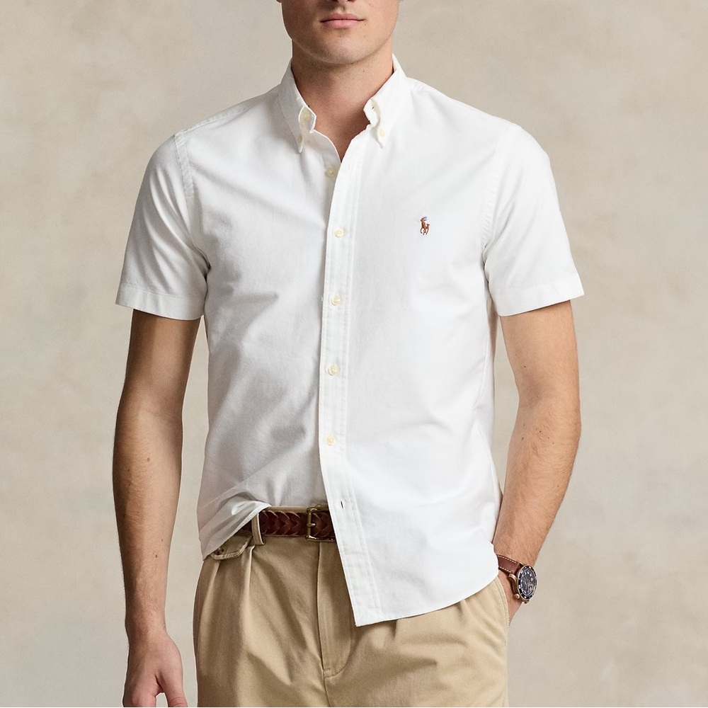 Ralph Lauren Slim Fit Button-Down Oxford Shirt Short Sleeve White Men’s Size XL